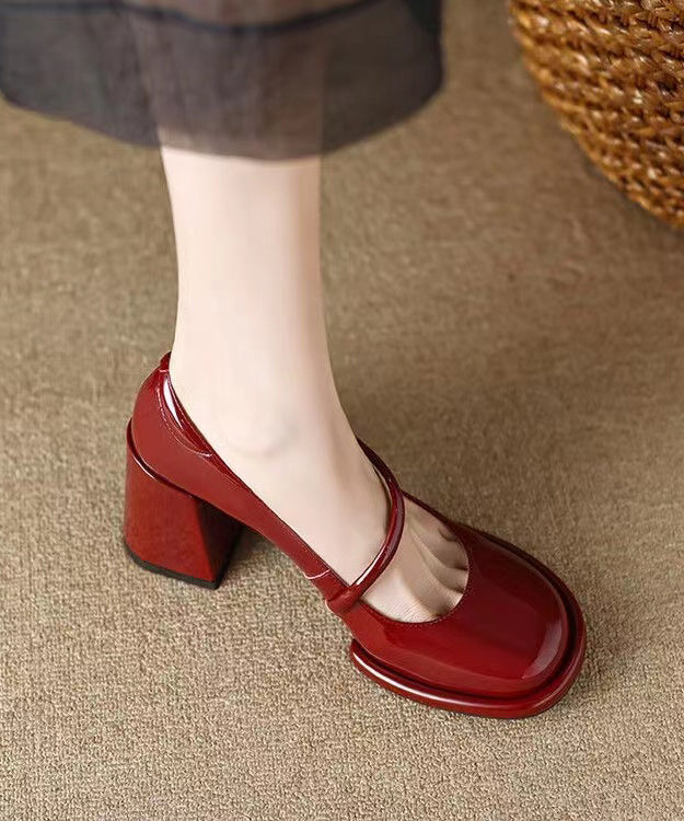 French Wine Red Sheepskin High Heels Buckle Strap