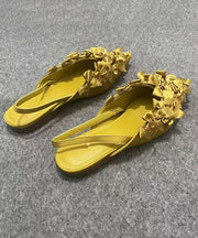 French Yellow Bow Pointed Toe Flat Sandals