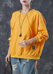 French Yellow Oversized Cotton Pullover Sweatshirt Spring