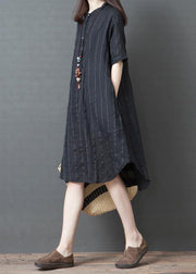 French striped cotton linen tunic top Tutorials black Dress summer - bagstylebliss