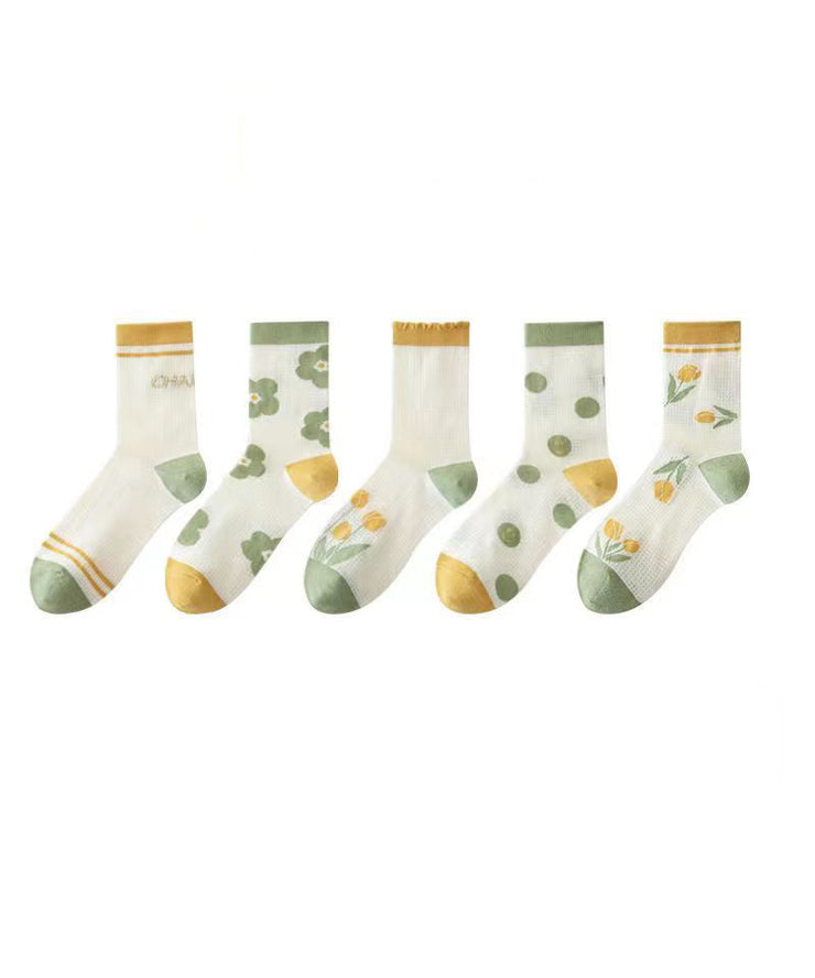 Fresh Jacquard Hollow Breathable Mid Calf Socks