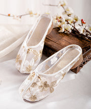 Gold Chunky Slide Sandals Tulle Comfy Splicing Hollow Out Embroideried