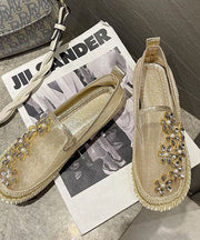 Gold Penny Loafers Breathable Mesh Retro Splicing Floral Zircon