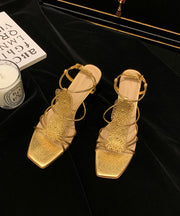 Gold Sandals High Heel Faux Leather Women Splicing Peep Toe