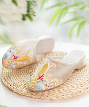 Gold Satin Slide Sandals Splicing Pointed Toe Embroideried Women