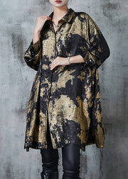 Golden Tie Dye Silk Velour Long Shirts Oversized Fall