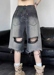 Gradient Color Black Patchwork High Waist Denim Shorts Summer