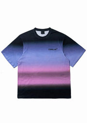 Gradient Color O Neck Tie Dye Patchwork Cotton T Shirt Summer