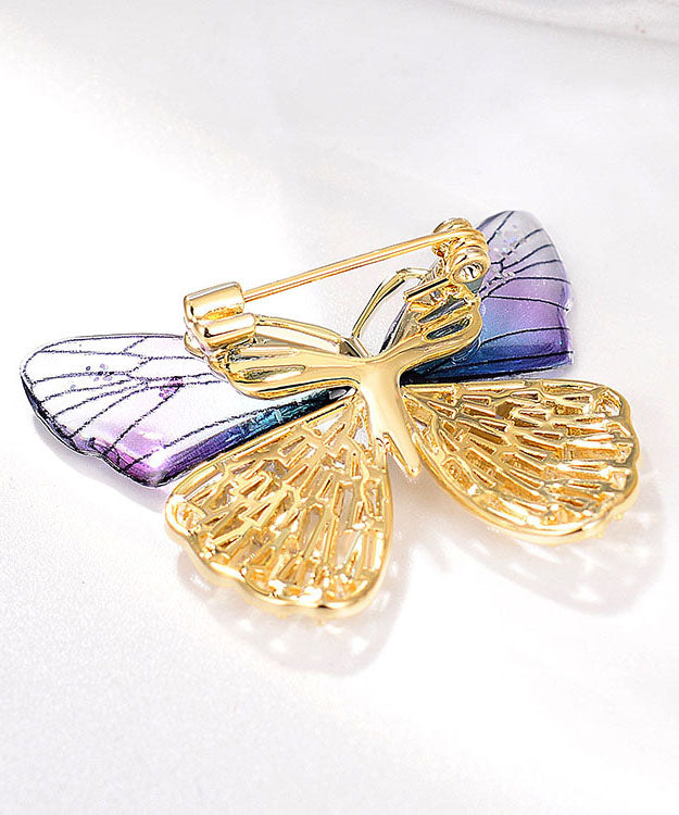 Gradient Color Purple Copper Zircon Resin Butterfly Brooches