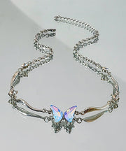 Gradient Color Silk Stainless Steel Butterfly Pendant Necklace