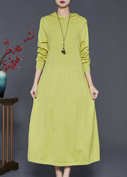 Grass Green Silm Fit Knit Dresses Hooded Spring