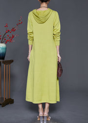 Grass Green Silm Fit Knit Dresses Hooded Spring