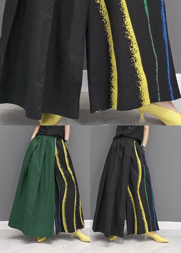 Green Asymmetrical Design Cotton Pants Skirt Elastic Waist Spring