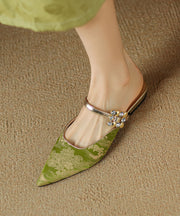 Green Chinese Style Splicing Zircon Slide Sandals Pointed Toe