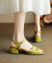 Green Chunky Heel Faux Leather Chic Sandals Peep Toe