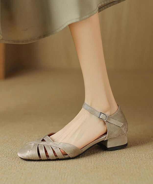 Green Comfy Hollow Out Splicing Buckle Strap Chunky Sandals