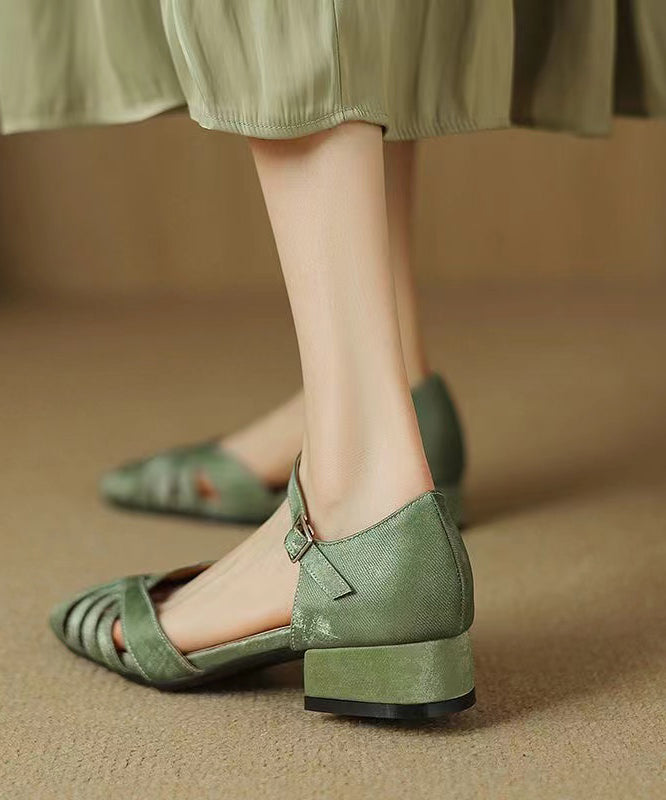 Green Comfy Hollow Out Splicing Buckle Strap Chunky Sandals