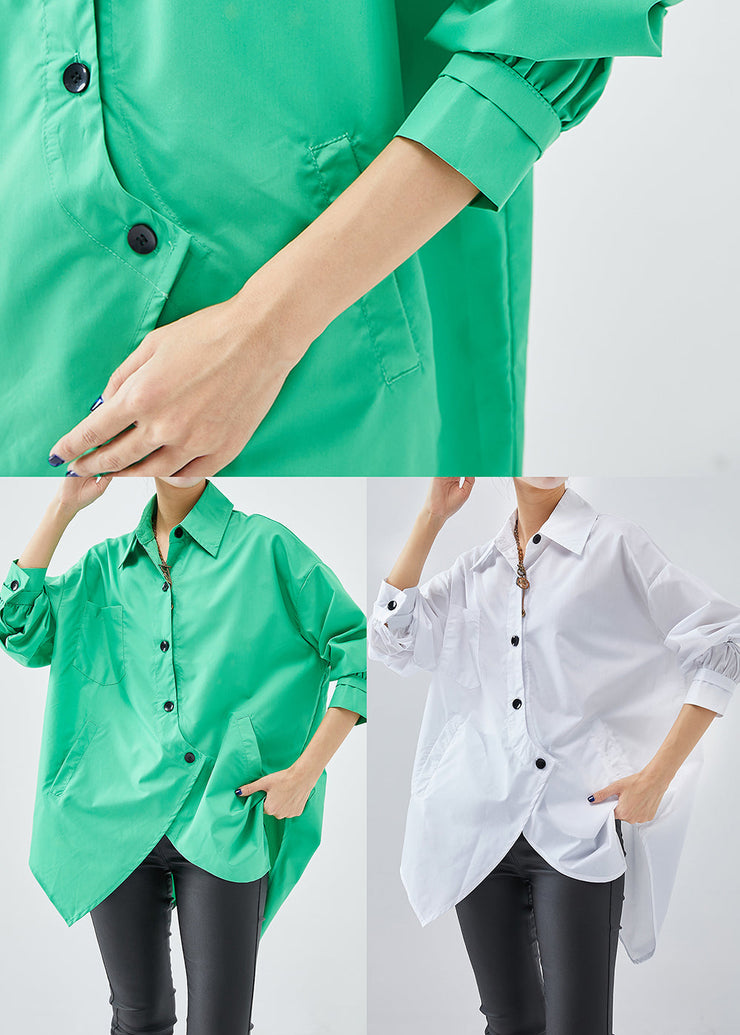 Green Cotton Blouses Asymmetrical Design Oversized Fall