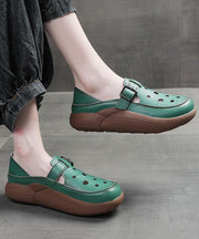 Green Cowhide Leather 2024 New Hollow Out Flat Shoes