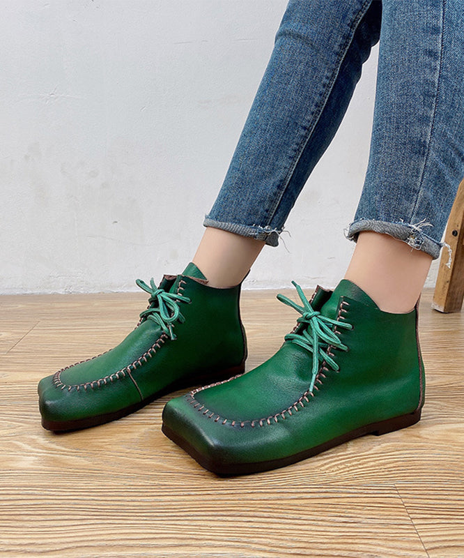 Green Cross Strap Handmade Comfy Splicing Ankle Boots