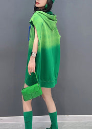 Green Drawstring Tie Waist Hooded Top Short Sleeved