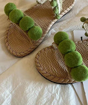 Green Fuzzy Ball Decorated  Splicing Slide Sandals Peep Toe