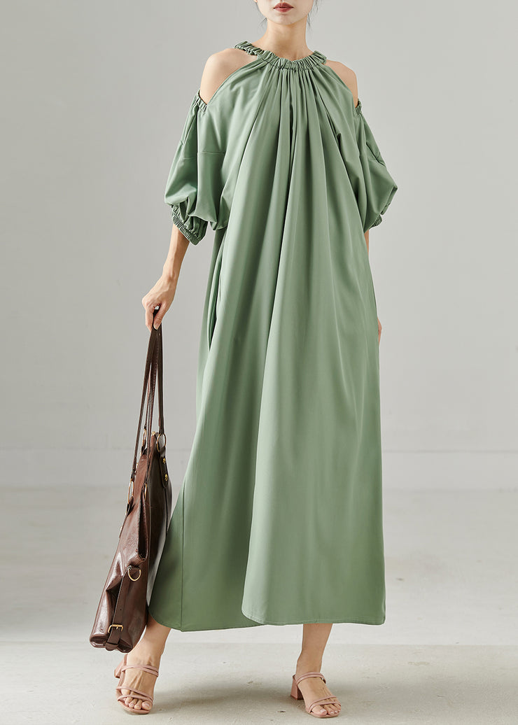 Green Grey Loose Cotton Maxi Dresses Cold Shoulder Spring