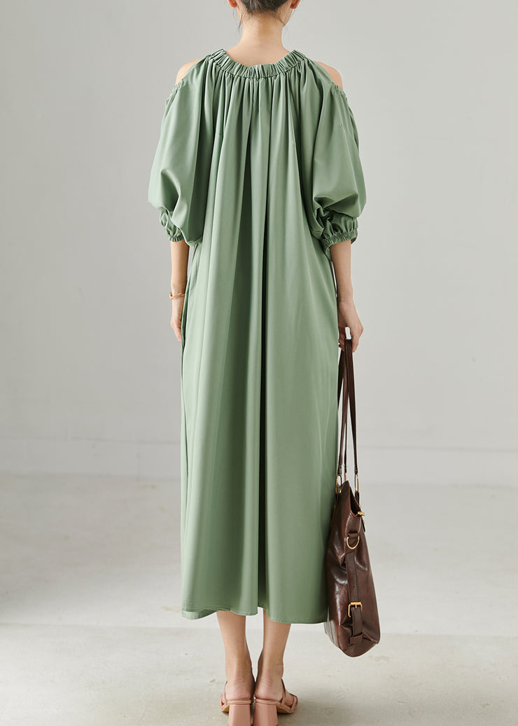 Green Grey Loose Cotton Maxi Dresses Cold Shoulder Spring