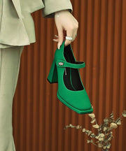 Green High Heels Faux Leather Beautiful Buckle Strap Splicing