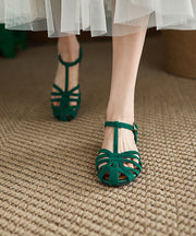 Green Hollow Out Buckle Strap Splicing Retro Walking Sandals