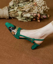 Green Hollow Out Sandals Chunky Heel Suede French Splicing