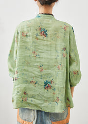 Green Linen Oriental Top Embroidered Chinese Button Summer