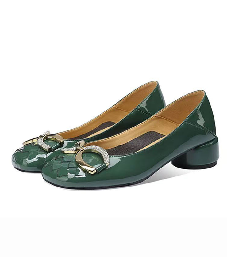 Green Loafer Shoes Chunky Faux Leather Stylish Splicing