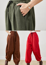 Green Loose Corduroy Harem Pants Elastic Waist Winter