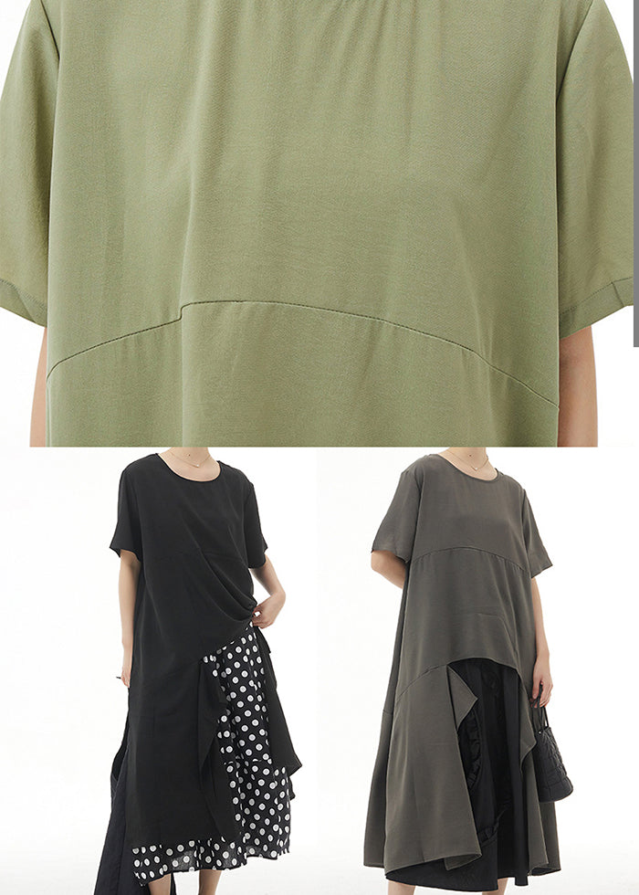 Green Loose Cotton Tops Asymmetrical Low High Design Summer