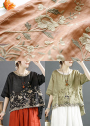 Green Low High Design Linen Shirts Embroidered Summer