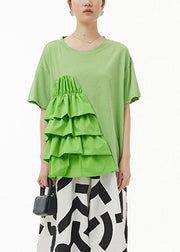 Green O-Neck Solid Top Short Sleeve