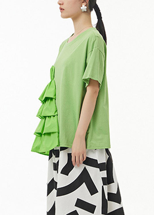 Green O-Neck Solid Top Short Sleeve