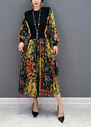 Green Patchwork Knit Chiffon Maxi Dress Exra Large Hem Lantern Sleeve