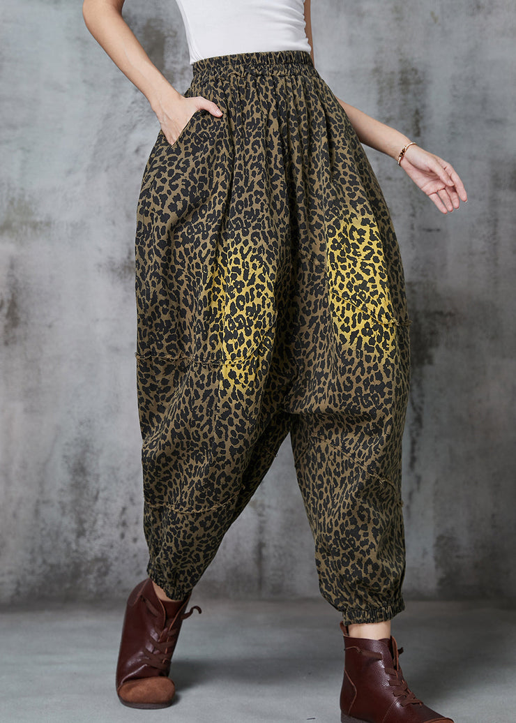 Green Patchwork Leopard Print Warm Fleece Harem Pants Oversized Spring