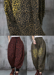 Green Patchwork Leopard Print Warm Fleece Harem Pants Oversized Spring