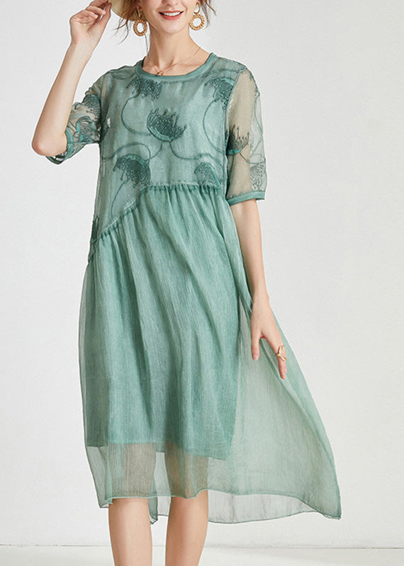 Green Patchwork Solid Chiffon Maxi Dress Summer