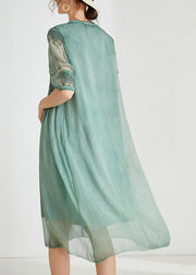 Green Patchwork Solid Chiffon Maxi Dress Summer