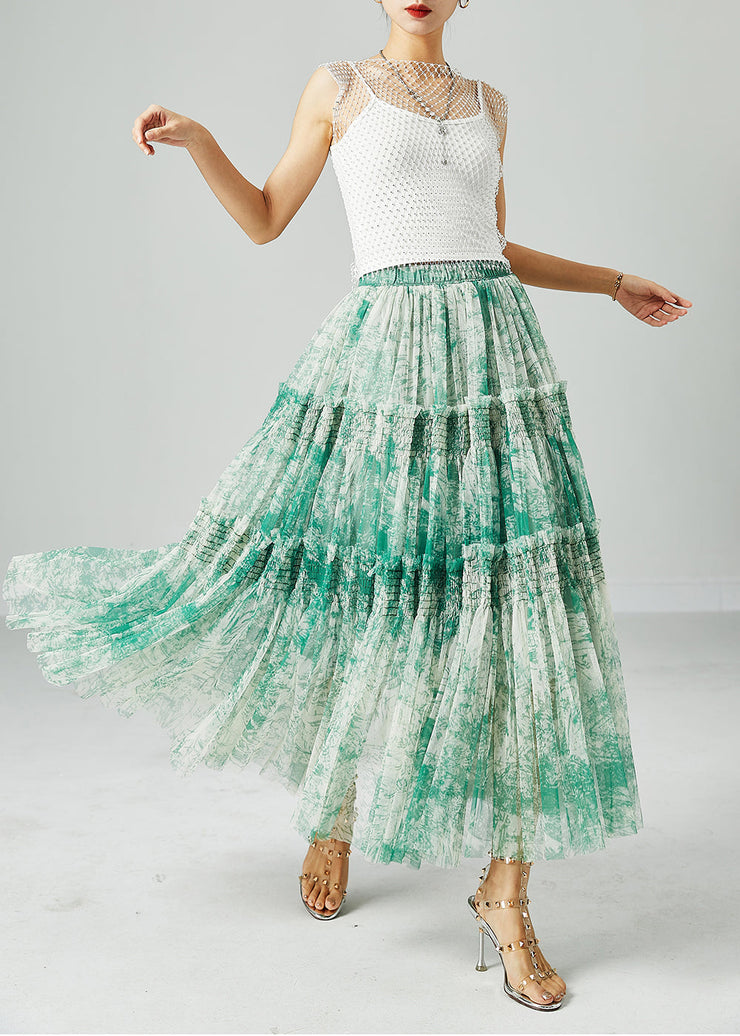 Green Patchwork Tulle Skirt Wrinkled Exra Large Hem Summer