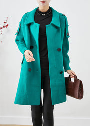 Green Patchwork Woolen Trench Oversized Double Breast Fall