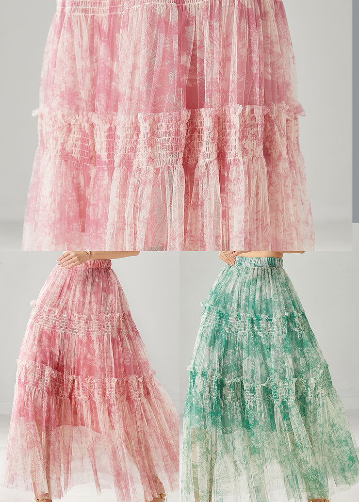 Green Print Chiffon Beach Skirt Ruffled Spring