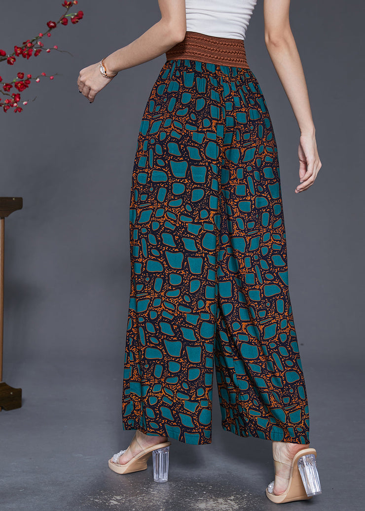 Green Print Chiffon Wide Leg Pants Draping Fall