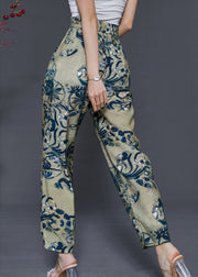 Green Print Linen Harem Pants Oversized Summer