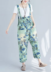 Green Print Patchwork Jumpsuits Wide Leg Denim Spring