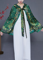 Green Print Silk Shawl Hooded